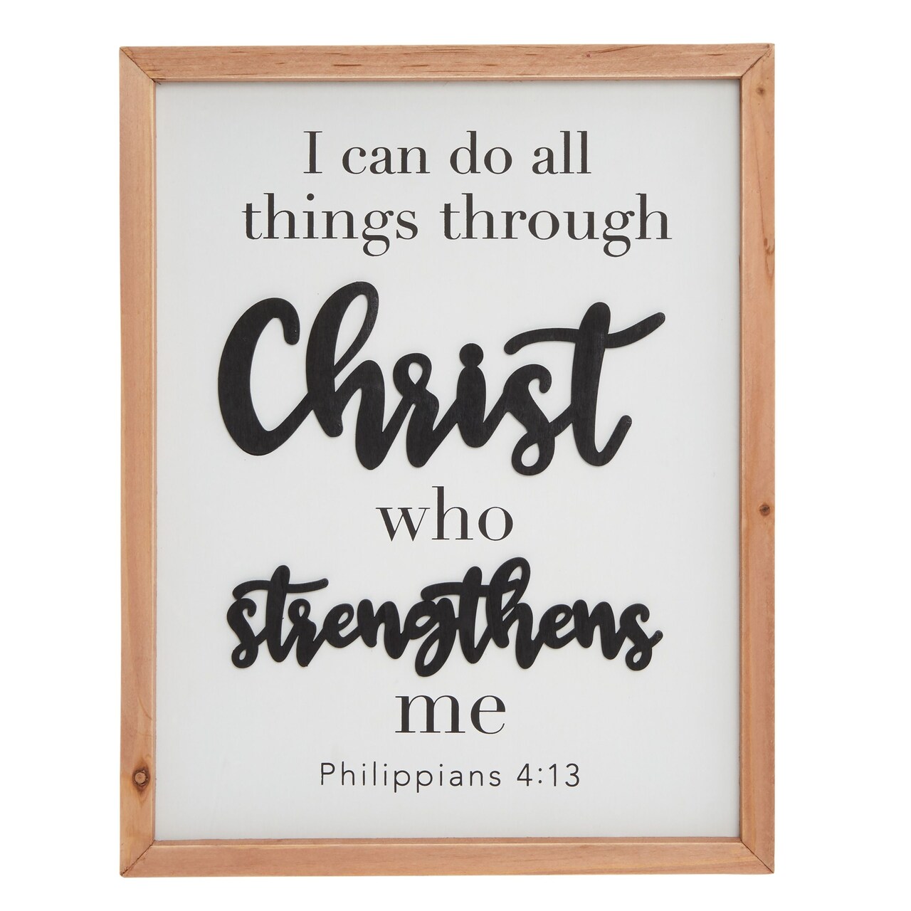 Wooden Farmhouse Style Christian Wall Decor Sign, Philippians 4: 13 Bible Verse, I Can Do All Things Through Christ (12x15 inch)